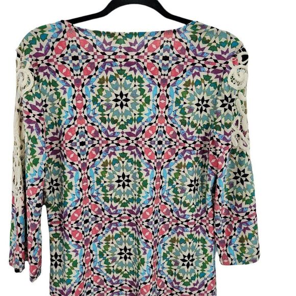 Tacera Dress Womens S Mod 3/4 Crochet Angel Sleeve Keyhole Scoop Neck Shift Pink - Picture 7 of 10